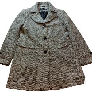 Giacca Collection Womens Large Wool Blend Black White Tweed Pattern Overcoat